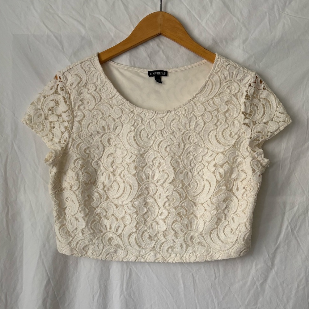 Express Ivory Lace Crop Top